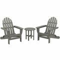 Polywood Classic Slate Grey Patio Set with Side Table and 2 Folding Adirondack Chairs 633PWS2141GY